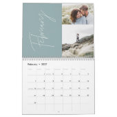 Modern minimal blue 2 photo family elegant kalender (Feb 2027)