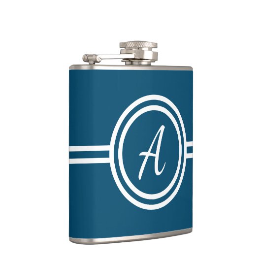 Modern Minimal Blue Monogram Initial Flachmann (Rechts)