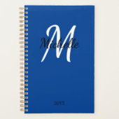 Modern Minimal Blue Monogram Name + Initial Planer (Vorderseite)