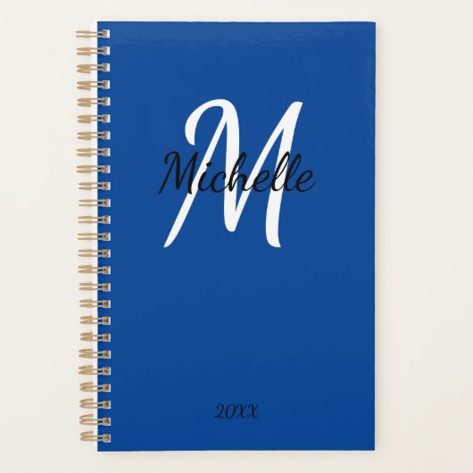 Modern Minimal Blue Monogram Name + Initial Planer (Vorderseite)