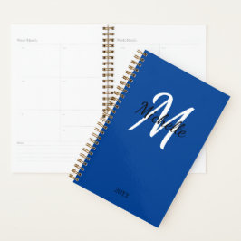Modern Minimal Blue Monogram Name + Initial Planer
