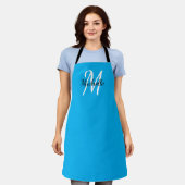 Modern Minimal Blue Monogram Name + Initial Schürze (Getragen)