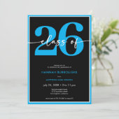 Modern Minimal Blue Script Graduation Party Einladung (Stehend Vorderseite)