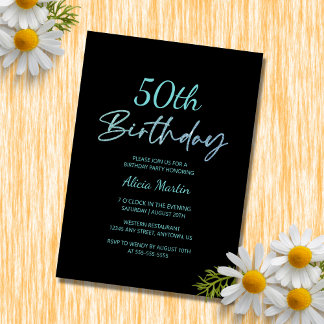 Modern & Minimal Blue Typografy Black Birthday Einladung