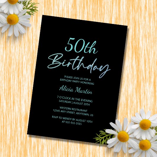 Modern & Minimal Blue Typografy Black Birthday Einladung