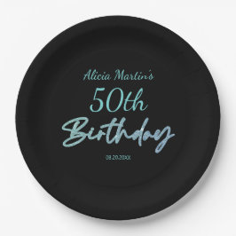 Modern & Minimal Blue Typografy Black Birthday Pappteller