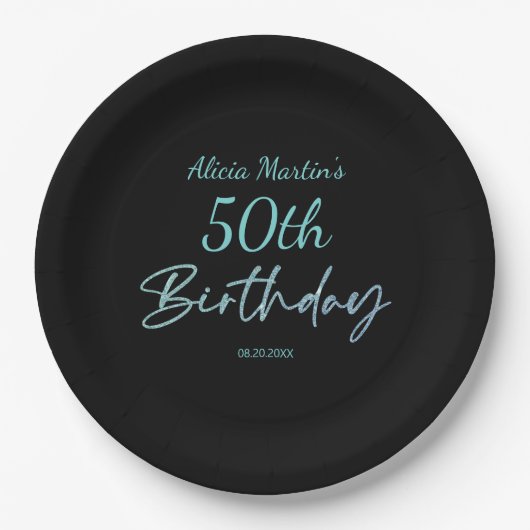 Modern & Minimal Blue Typografy Black Birthday Pappteller (Vorderseite)