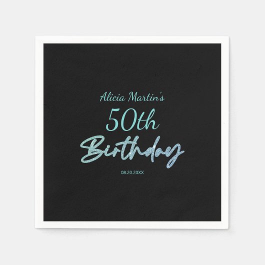 Modern & Minimal Blue Typografy Black Birthday Serviette (Vorderseite)