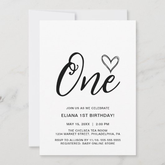 Modern Minimal Boho 1. Geburtstag Einladung (Vorderseite)