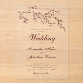 Modern Minimal Botanical Burgundy Wedding Acryleinladungen (Vorderseite)