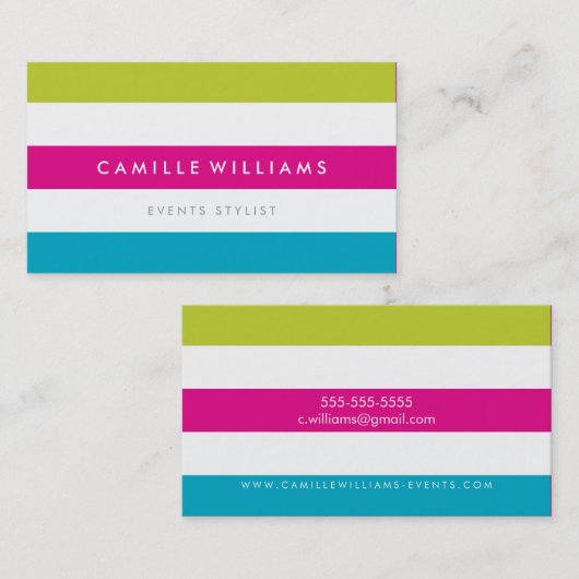 MODERN MINIMAL breites Streifen Muster hell bunt Visitenkarte (Vorne/Hinten)