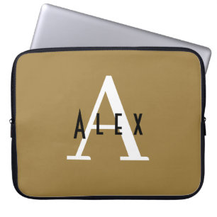 Modern Minimal Bronze Initial + Name Monogram Laptopschutzhülle
