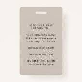 Modern Minimal Business Employee ID Ausweis (Rückseite)