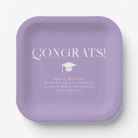 Modern Minimal Chic Graduation Party Lavender Pappteller (Vorderseite)