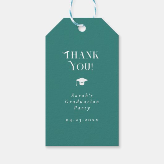 Modern Minimal Chic Script Graduation Party Teal Geschenkanhänger (Vorderseite)