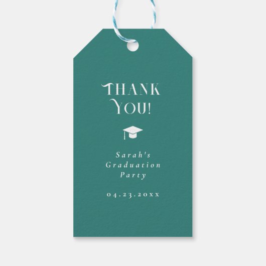 Modern Minimal Chic Script Graduation Party Teal Geschenkanhänger (Rückseite)