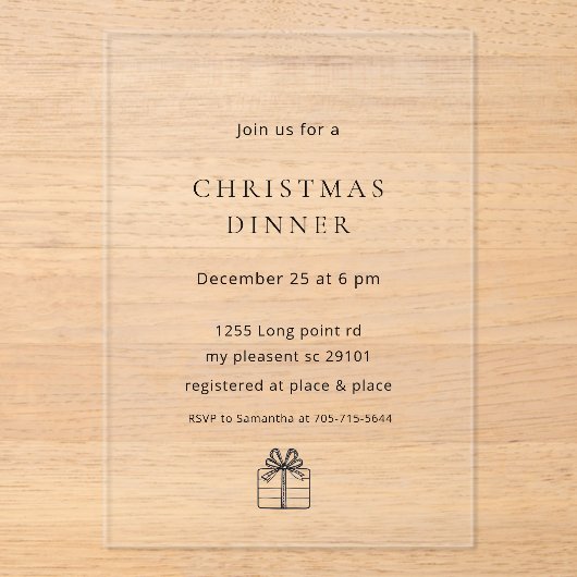 Modern Minimal Christmas Dinner Acryleinladungen (Vorderseite)
