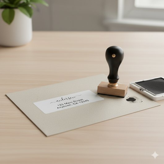 Modern Minimal Custom Address Wood Stamp Design Gummistempel