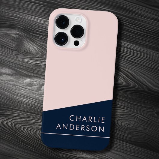 Modern minimal dark blue and pink custom name Case-Mate iPhone hülle