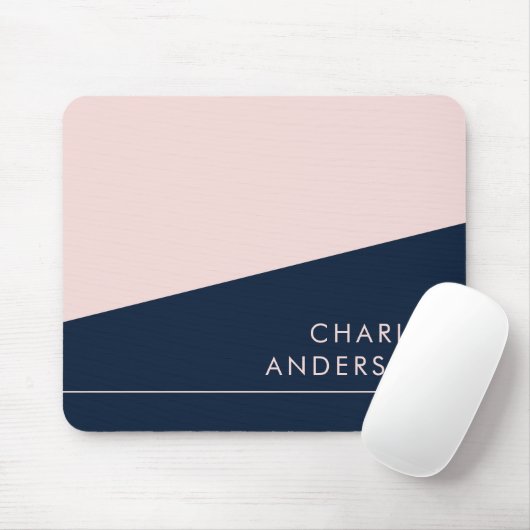 Modern minimal dark blue and pink custom name mousepad (Mit Mouse)