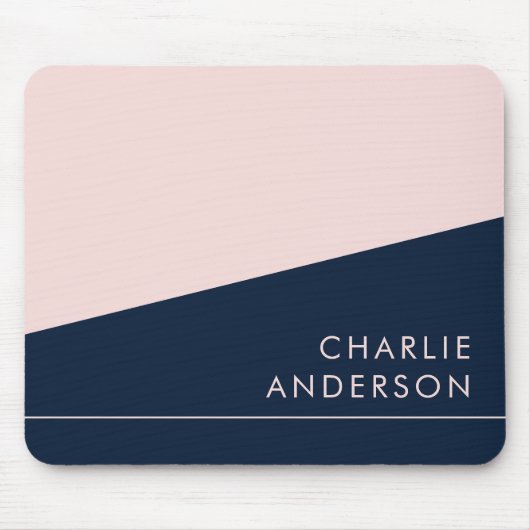 Modern minimal dark blue and pink custom name mousepad (Vorne)