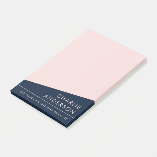 Modern minimal dark blue and pink custom name post-it klebezettel (angewinkelt)