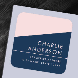Modern minimal dark blue pink return address label quadratischer aufkleber