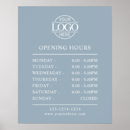 Modern Minimal Dusty Blue Business Opening Hours Poster