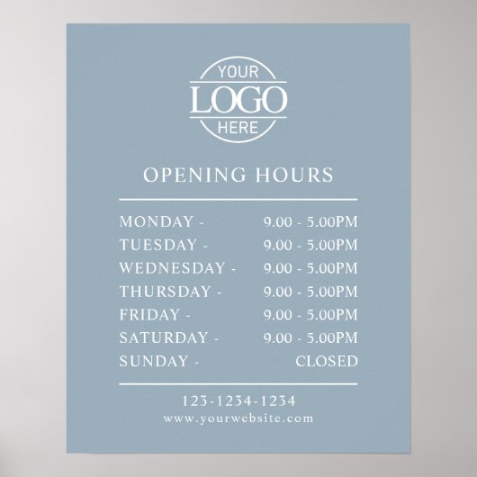 Modern Minimal Dusty Blue Business Opening Hours Poster (Vorne)