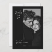 Modern Minimal Editorial Black Photo Save the Date (Vorderseite)