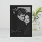 Modern Minimal Editorial Black Photo Save the Date (Stehend Vorderseite)
