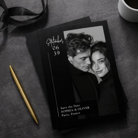 Modern Minimal Editorial Black Photo Save the Date
