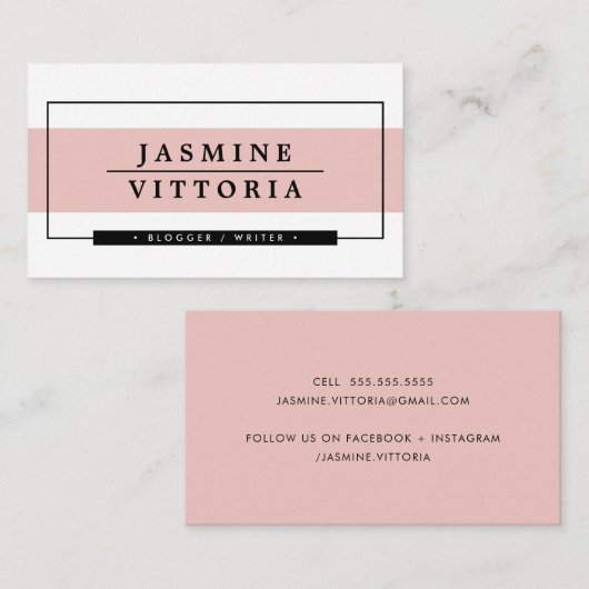 MODERN MINIMAL, einfache Bänder, blassrosa Visitenkarte (Vorne/Hinten)