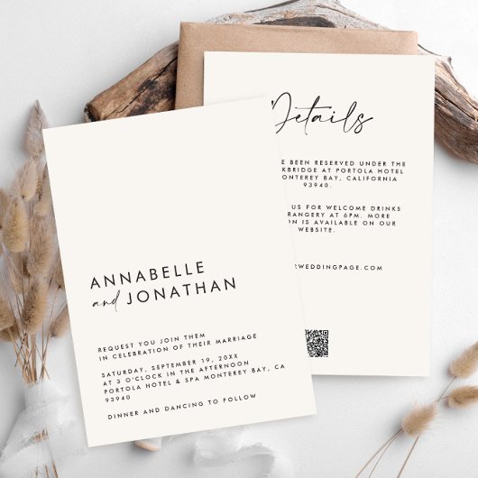 Modern Minimal einfache Hochzeitdetails QR-Code Einladung