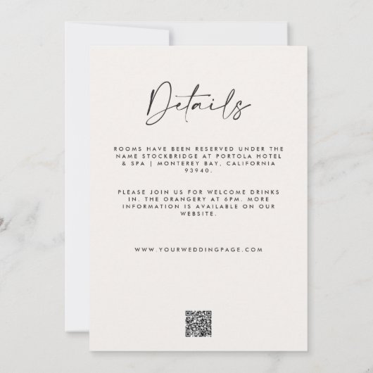 Modern Minimal einfache Hochzeitdetails QR-Code Einladung (Rückseite)