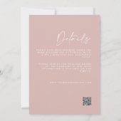 Modern Minimal einfache rosa Wedding Details QR Co Einladung (Rückseite)