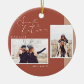 Modern, Minimal Elegante Terra Cotta 2 Tone 2 Foto Keramik Ornament (Vorne)