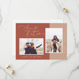 Modern, Minimal Elegante Terra Cotta 2 Tone 2 Foto Save The Date