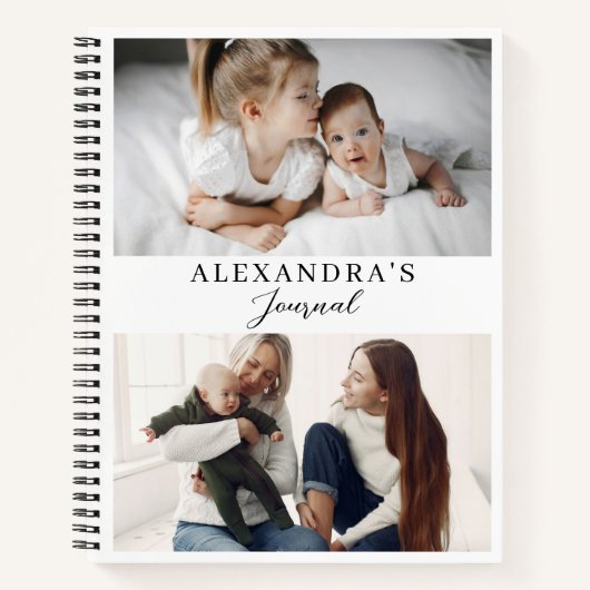 Modern Minimal Family Two Photo Personalized Text Notizblock (Vorderseite)