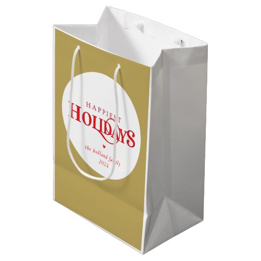 MODERN Minimal festliche rote Gold glücklichsten U Mittlere Geschenktüte (Vorderseite Schrägansicht)