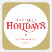 MODERN Minimal festliche rote Gold glücklichsten U Quadratischer Aufkleber (Vorderseite)