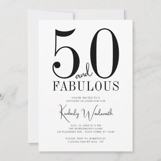 Modern Minimal Fifty and Fabulous 50th Birthday Einladung (Vorderseite)