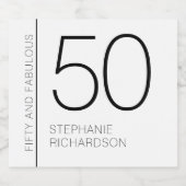 Modern Minimal Fifty and Fabulous 50th Birthday Schaumweinetikett (Einzelnes Label)