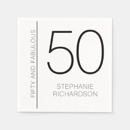 Modern Minimal Fifty and Fabulous 50th Birthday Serviette