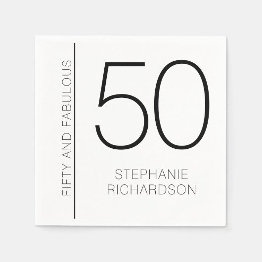 Modern Minimal Fifty and Fabulous 50th Birthday Serviette (Vorderseite)