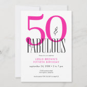 Modern Minimal Fifty Fabulous Bright Pink Birthday Einladung (Vorderseite)