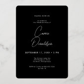 Modern Minimal Fifty Fabulous Photo Black Birthday Folieneinladung (Rückseite)