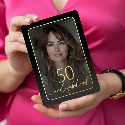 Modern Minimal Fifty Fabulous Photo Black Birthday Folieneinladung