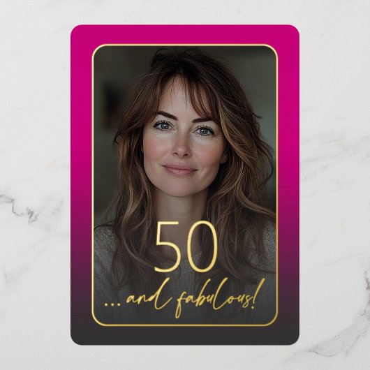 Modern Minimal Fifty Fabulous Photo Pink Birthday Folieneinladung (Vorderseite)