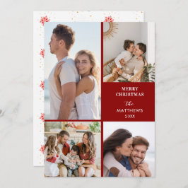 Modern Minimal Four Photo Collage Christmas Feiertagskarte